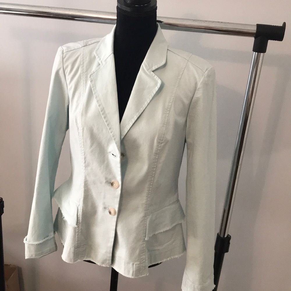 Minty fitted jacket w horn-look buttons. Sundance